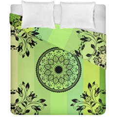 Green Grid Cute Flower Mandala Duvet Cover Double Side (california King Size) by Magicworlddreamarts1