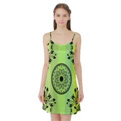 Green Grid Cute Flower Mandala Satin Night Slip