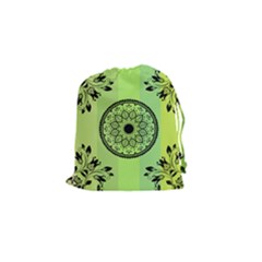 Green Grid Cute Flower Mandala Drawstring Pouch (small)