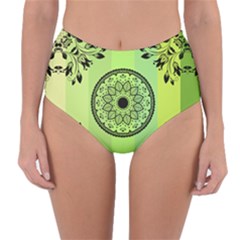 Green Grid Cute Flower Mandala Reversible High-Waist Bikini Bottoms