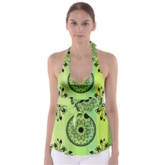 Green Grid Cute Flower Mandala Babydoll Tankini Top by Magicworlddreamarts1