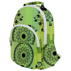 Green Grid Cute Flower Mandala Rounded Multi Pocket Backpack