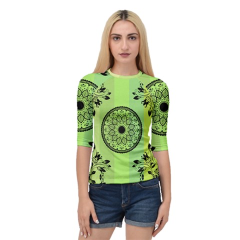 Green Grid Cute Flower Mandala Quarter Sleeve Raglan Tee by Magicworlddreamarts1