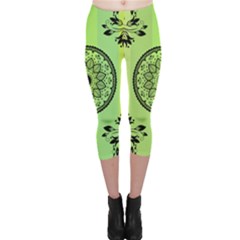 Green Grid Cute Flower Mandala Capri Leggings  by Magicworlddreamarts1