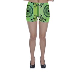 Green Grid Cute Flower Mandala Skinny Shorts by Magicworlddreamarts1