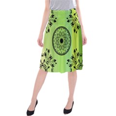 Green Grid Cute Flower Mandala Midi Beach Skirt by Magicworlddreamarts1