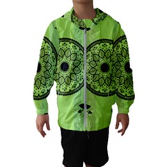 Green Grid Cute Flower Mandala Kids  Hooded Windbreaker by Magicworlddreamarts1