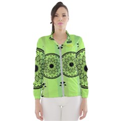 Green Grid Cute Flower Mandala Women s Windbreaker