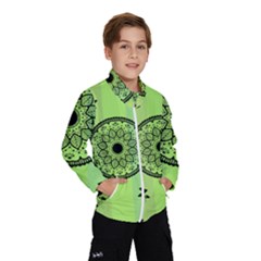 Green Grid Cute Flower Mandala Kids  Windbreaker by Magicworlddreamarts1