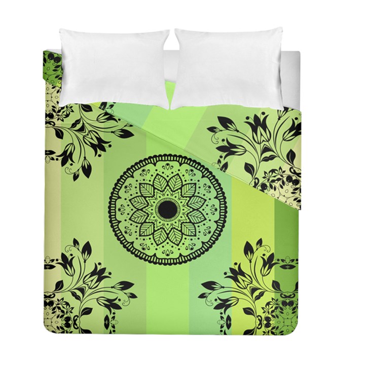 Green Grid Cute Flower Mandala Duvet Cover Double Side (Full/ Double Size)