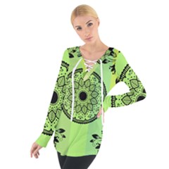 Green Grid Cute Flower Mandala Tie Up Tee