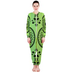 Green Grid Cute Flower Mandala Onepiece Jumpsuit (ladies)  by Magicworlddreamarts1