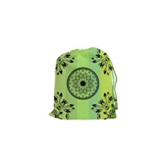 Green Grid Cute Flower Mandala Drawstring Pouch (XS)