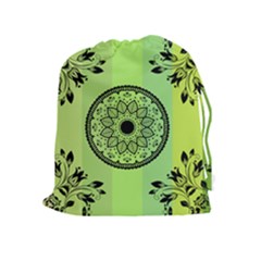 Green Grid Cute Flower Mandala Drawstring Pouch (XL)