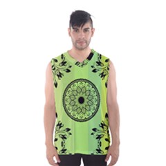 Green Grid Cute Flower Mandala Men s Basketball Tank Top by Magicworlddreamarts1