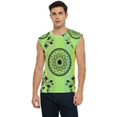 Green Grid Cute Flower Mandala Men s Raglan Cap Sleeve Tee