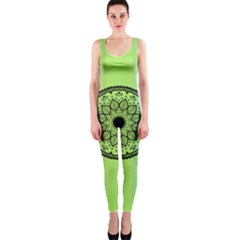 Green Grid Cute Flower Mandala One Piece Catsuit by Magicworlddreamarts1