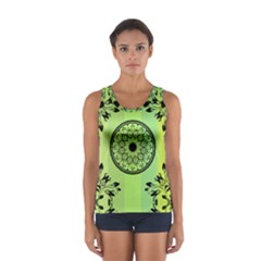 Green Grid Cute Flower Mandala Sport Tank Top  by Magicworlddreamarts1