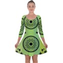 Green Grid Cute Flower Mandala Quarter Sleeve Skater Dress View1