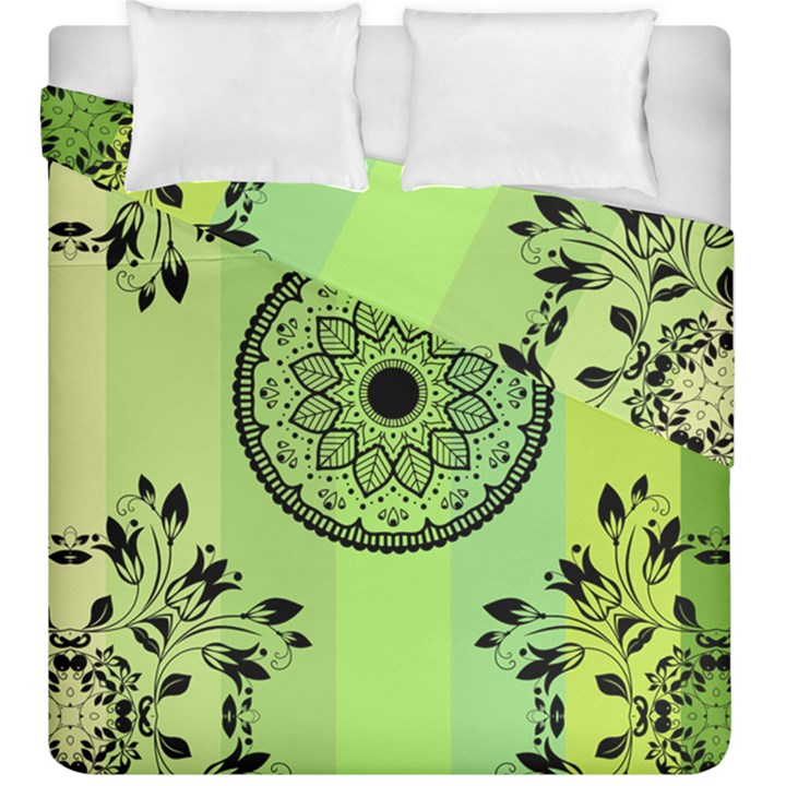 Green Grid Cute Flower Mandala Duvet Cover Double Side (King Size)