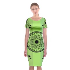 Green Grid Cute Flower Mandala Classic Short Sleeve Midi Dress by Magicworlddreamarts1