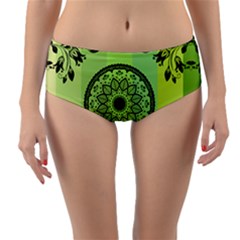 Green Grid Cute Flower Mandala Reversible Mid-waist Bikini Bottoms by Magicworlddreamarts1