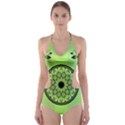 Green Grid Cute Flower Mandala Cut-Out One Piece Swimsuit View1