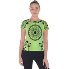 Green Grid Cute Flower Mandala Short Sleeve Sports Top 