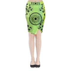 Green Grid Cute Flower Mandala Midi Wrap Pencil Skirt by Magicworlddreamarts1