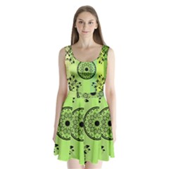 Green Grid Cute Flower Mandala Split Back Mini Dress  by Magicworlddreamarts1