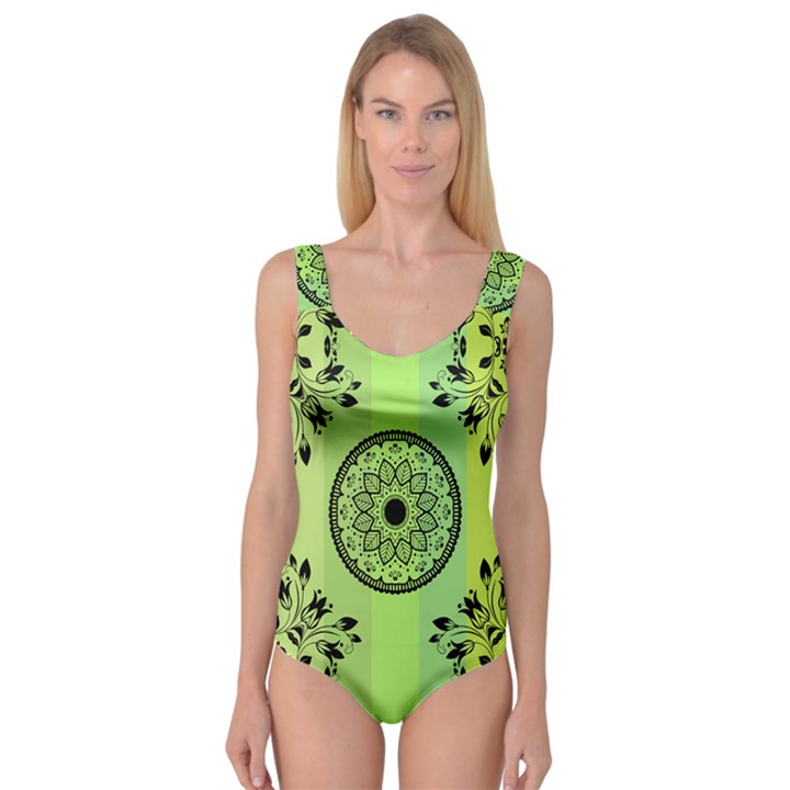 Green Grid Cute Flower Mandala Princess Tank Leotard 