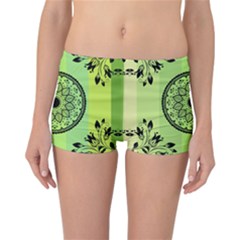 Green Grid Cute Flower Mandala Reversible Boyleg Bikini Bottoms by Magicworlddreamarts1