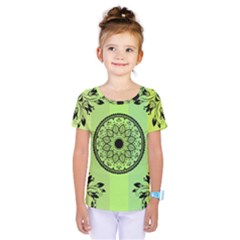 Green Grid Cute Flower Mandala Kids  One Piece Tee