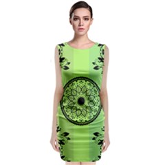 Green Grid Cute Flower Mandala Classic Sleeveless Midi Dress