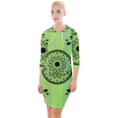 Green Grid Cute Flower Mandala Quarter Sleeve Hood Bodycon Dress by Magicworlddreamarts1