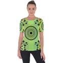 Green Grid Cute Flower Mandala Shoulder Cut Out Short Sleeve Top View1