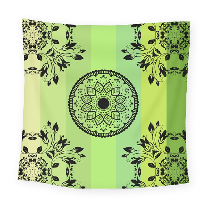 Green Grid Cute Flower Mandala Square Tapestry (Large)