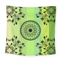 Green Grid Cute Flower Mandala Square Tapestry (large) by Magicworlddreamarts1