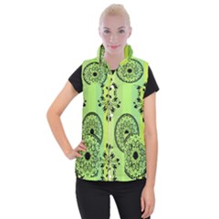 Green Grid Cute Flower Mandala Women s Button Up Vest