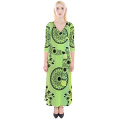 Green Grid Cute Flower Mandala Quarter Sleeve Wrap Maxi Dress by Magicworlddreamarts1