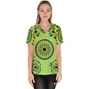 Green Grid Cute Flower Mandala Women s V-Neck Scrub Top View1