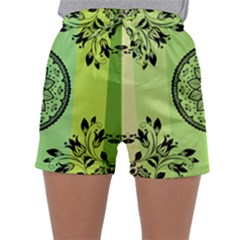 Green Grid Cute Flower Mandala Sleepwear Shorts