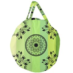 Green Grid Cute Flower Mandala Giant Round Zipper Tote by Magicworlddreamarts1