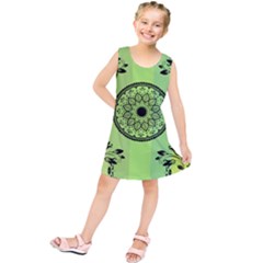 Green Grid Cute Flower Mandala Kids  Tunic Dress by Magicworlddreamarts1