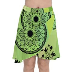 Green Grid Cute Flower Mandala Chiffon Wrap Front Skirt