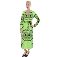 Green Grid Cute Flower Mandala Velvet Maxi Wrap Dress