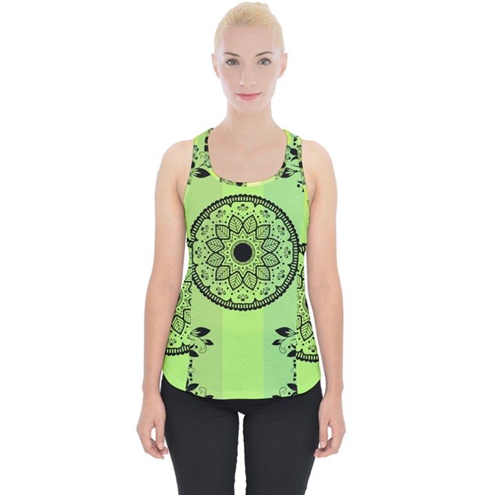 Green Grid Cute Flower Mandala Piece Up Tank Top