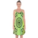 Green Grid Cute Flower Mandala Ruffle Detail Chiffon Dress View1