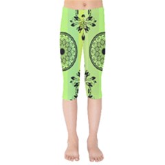 Green Grid Cute Flower Mandala Kids  Capri Leggings 