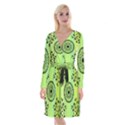 Green Grid Cute Flower Mandala Long Sleeve Velvet Front Wrap Dress View1